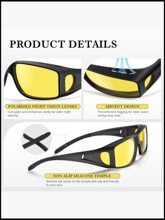 Wrap-Around Night Driving Glasses HD Lens UV Polarized Fit Over Glasses main image 6
